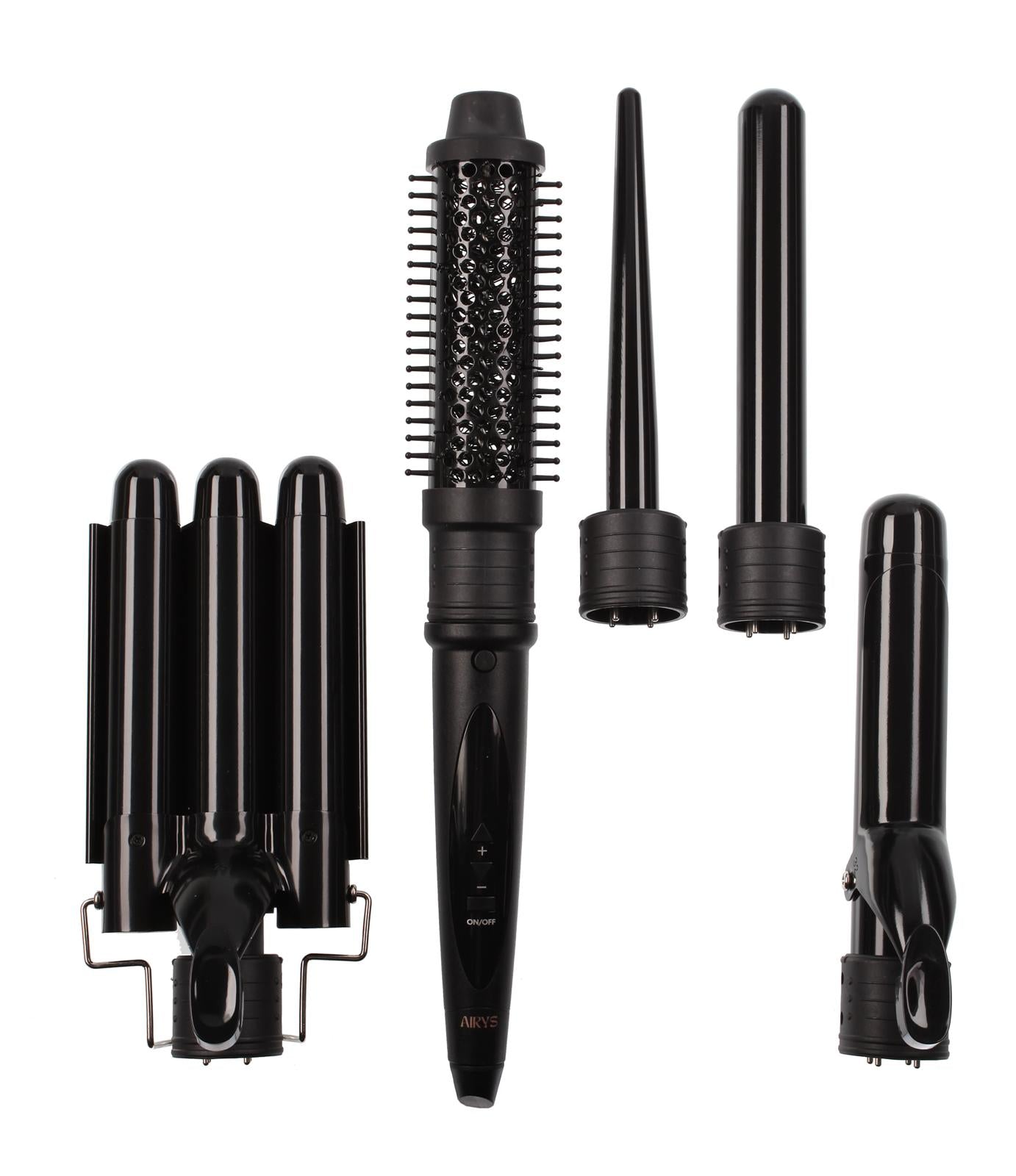 Wave Babe - Airys Hair - 5 in 1 hair styler - 5 in 1 styler - wavy talk - hair curler - curling tong - thermal brush - bouncy blowdry brush - mermaid waver - beach wave - interchangeable head - hair styling attachments - curling wand - blowout brush - blowdry brush - velcro rollers