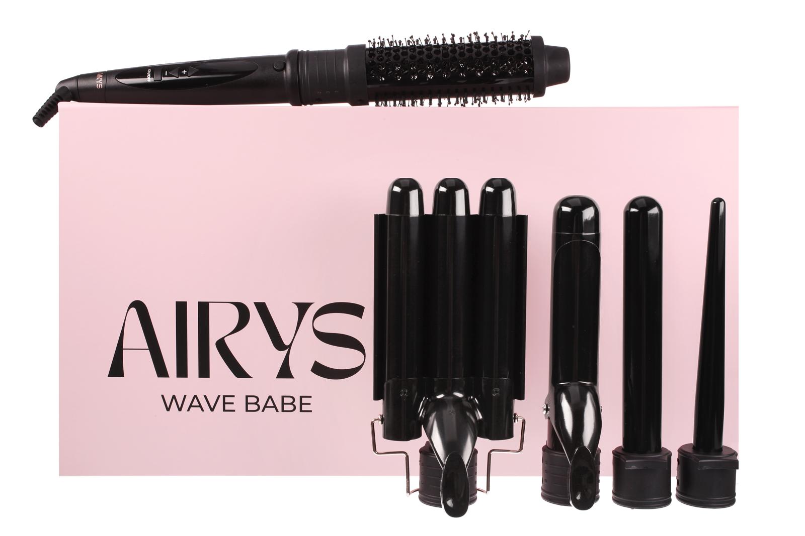 Wave Babe - Airys Hair - 5 in 1 hair styler - 5 in 1 styler - wavy talk - hair curler - curling tong - thermal brush - bouncy blowdry brush - mermaid waver - beach wave - interchangeable head - hair styling attachments - curling wand - blowout brush